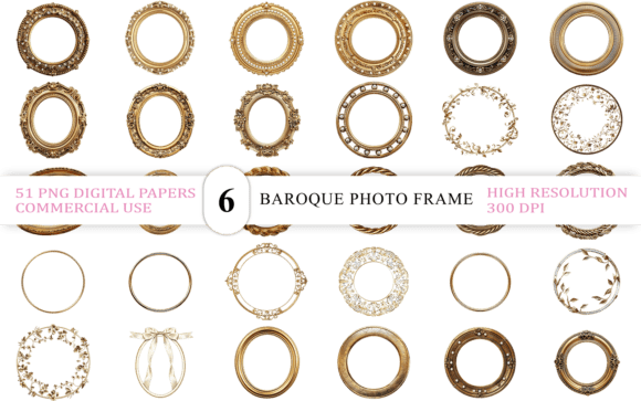 Download Golden Ornamental Round Frame PNG Set - Golden Collection